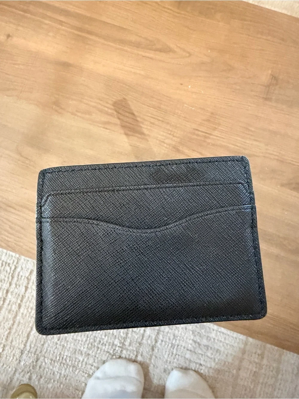 Tory Burch Black Leather Card Holder with Gold Logo Accent